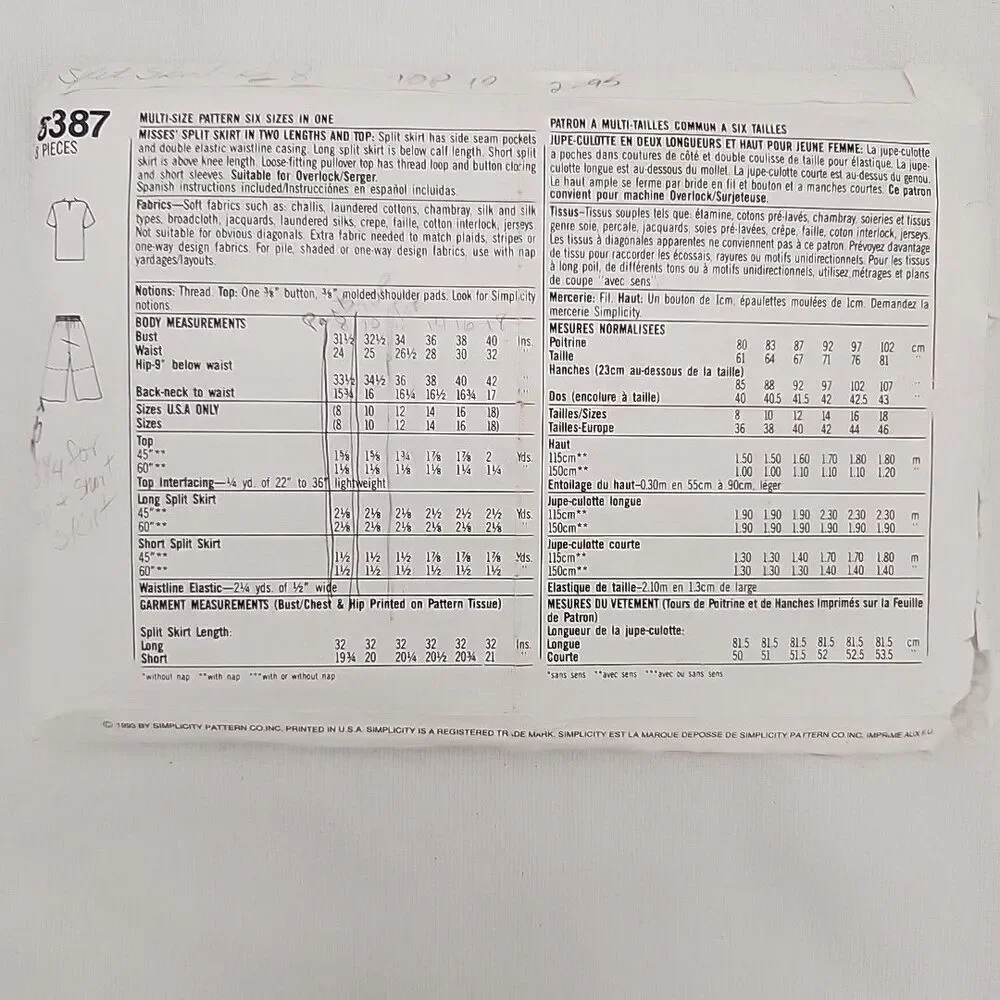 Sewing Pattern 6 SIMPLICITY (5998, 7071, 9942, 6427, 8387, 6278) 1 McCall's 3479